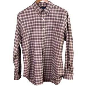 Ralph Lauren Classic Fit Red Cream Green Long‎ Sleeve Shirt Black Pony XL Men's